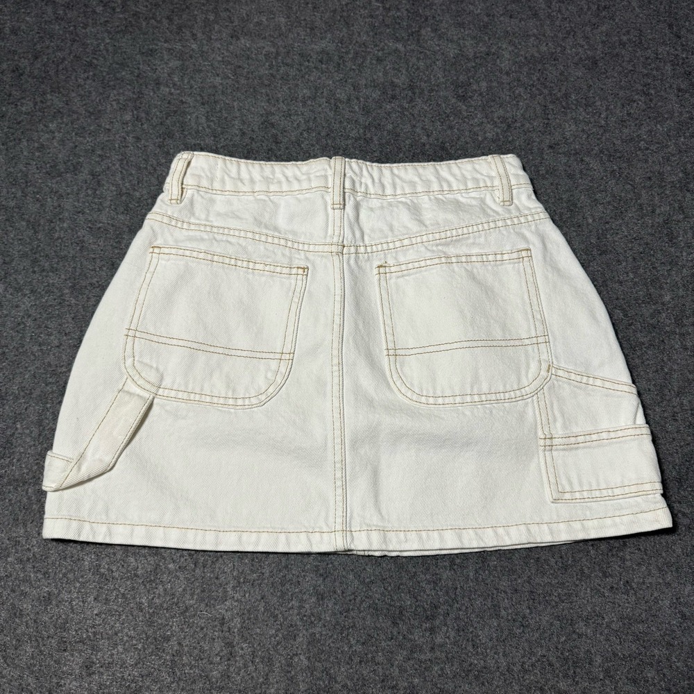 COTTON ON Womens Cargo Denim Mini Skirt Ivory Size 6 Y2K Utility Low Rise Retro